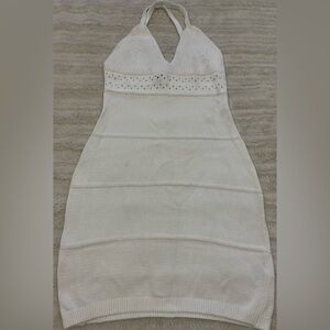 H&M White Plunge Neckline Sheath Midi Dress